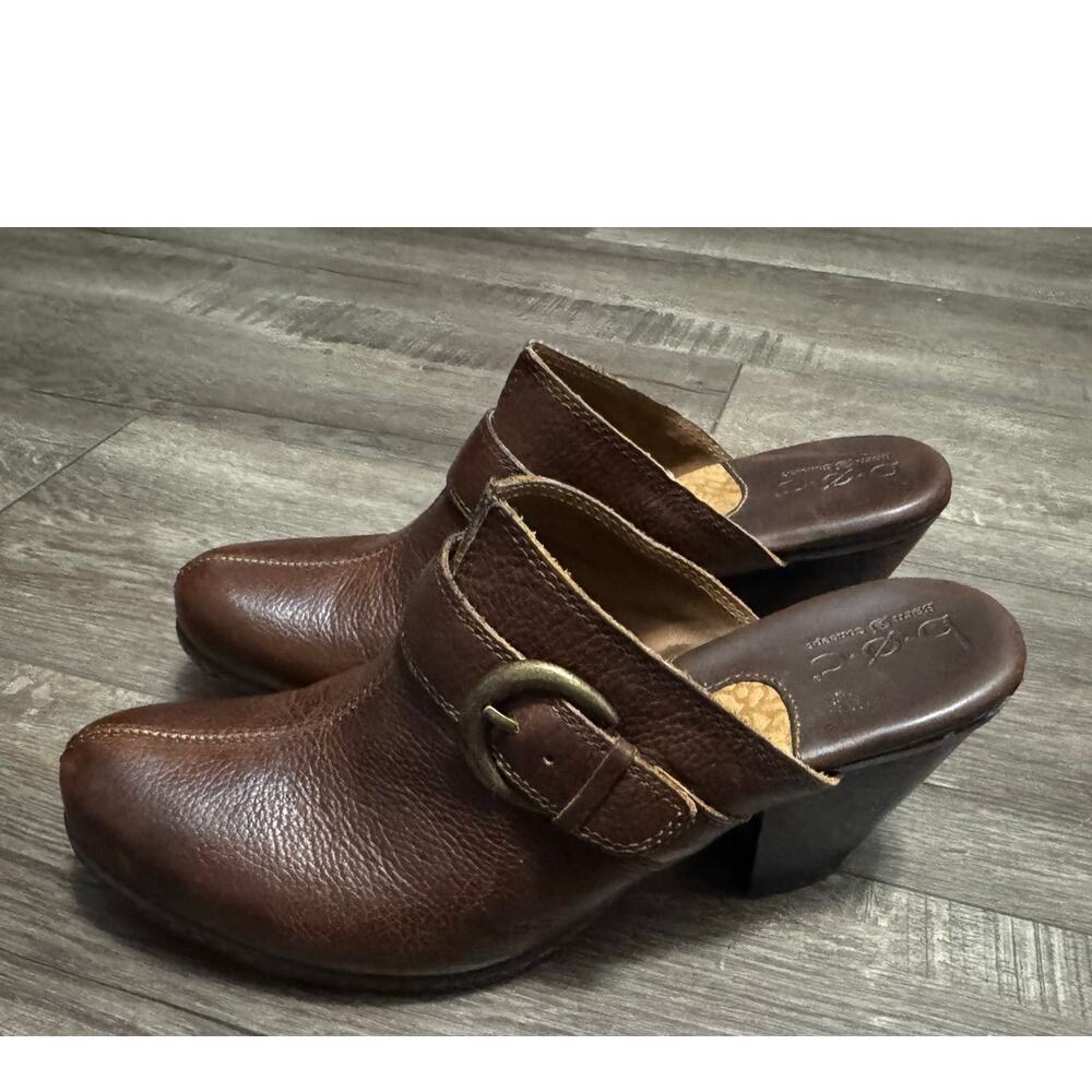 BOC by Born Brown Leather Heeled Buckle Clogs Size 9